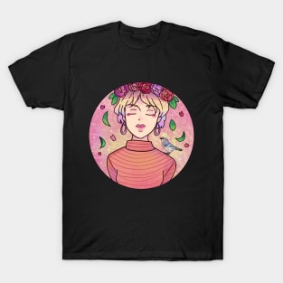 Aesthetic Anime Girl With bird on Shoulder T-Shirt